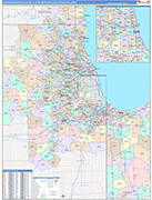 Chicago-Naperville-Elgin Metro Area Wall Map Color Cast Style
